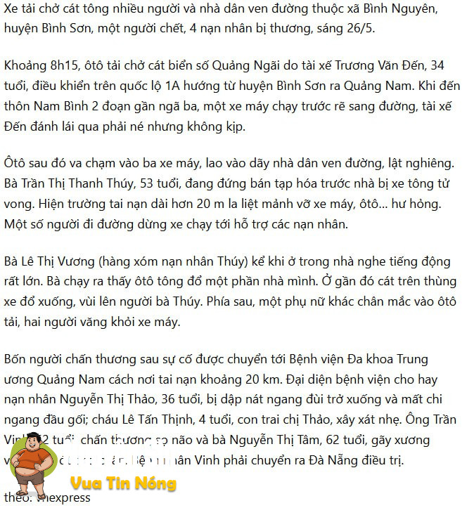Quảng Ngãi: Ôtô vcham với xe máy rồi lao vào nhà dân, khiến 5ng thương vong