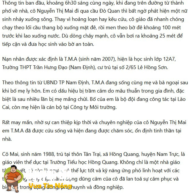 Nam Định: Toàn cảnh đoạn video 1 cô giáo nhảy xuống sông cứu 1 bạn nữ
