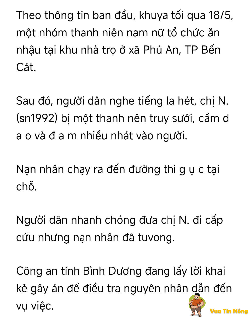 Bình Dương Cô gái bị thanh niên truysat trong lúc nhậu