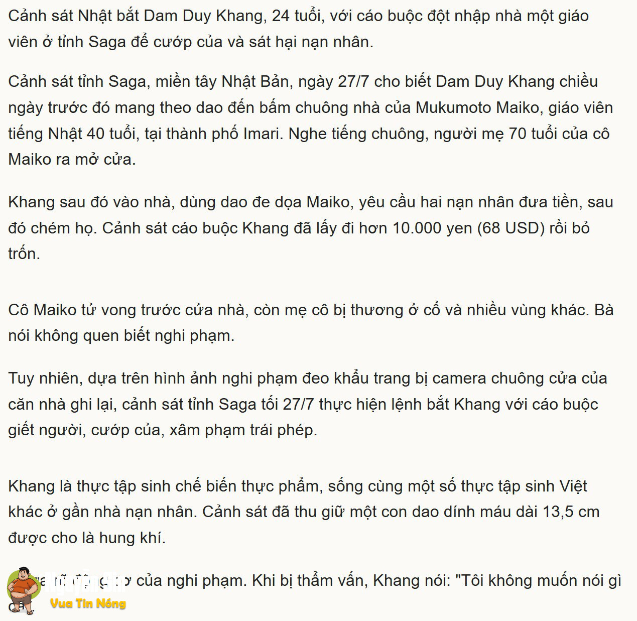 Thực tập sinh Việt b/ị b/ắt với cáo buộc c/ư/ớp của, g/iế/t ng/ư/ời ở Nhật