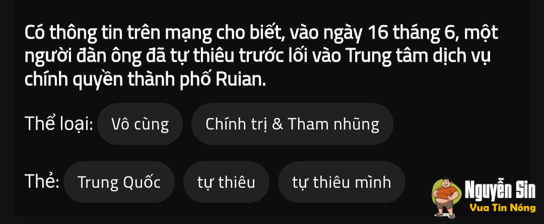 Trung Quốc: Ng đàn ông tự thiêu và la hét bên ngoài tòa nhà lớn