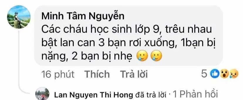Ba nữ sinh lớp 9 (Đại học Vinh) bị lan can tầng 4 rơi trúng.. nhập viện cấp cứu