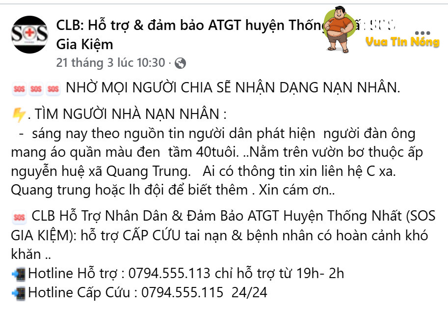 Thống Nhất – Đồng Nai: Phát hiện thithe 1 ng đàn ông