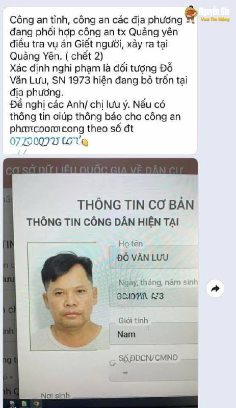 Quảng Ninh – Sáng 30.1, tại TX Quảng Yên, một vụ án mạng nghiêm trọng đã xảy ra khi nghi phạm Đ.V.L. (SN 1973) sát hại mẹ ruột và anh trai. Quảng Ninh – Sáng 30.1, tại TX Quảng Yên, một vụ án mạng nghiêm trọng đã xảy ra khi nghi phạm Đ.V.L. (SN 1973) sát hại mẹ ruột và anh trai.