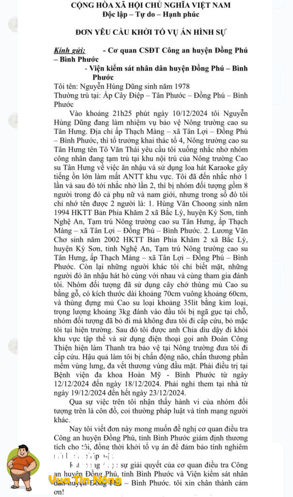 Bình Phước: 1 ng đàn ông bị đ@nh hội đồng khi nhắc nhở nhóm công nhân ăn nhậu hát karaoke