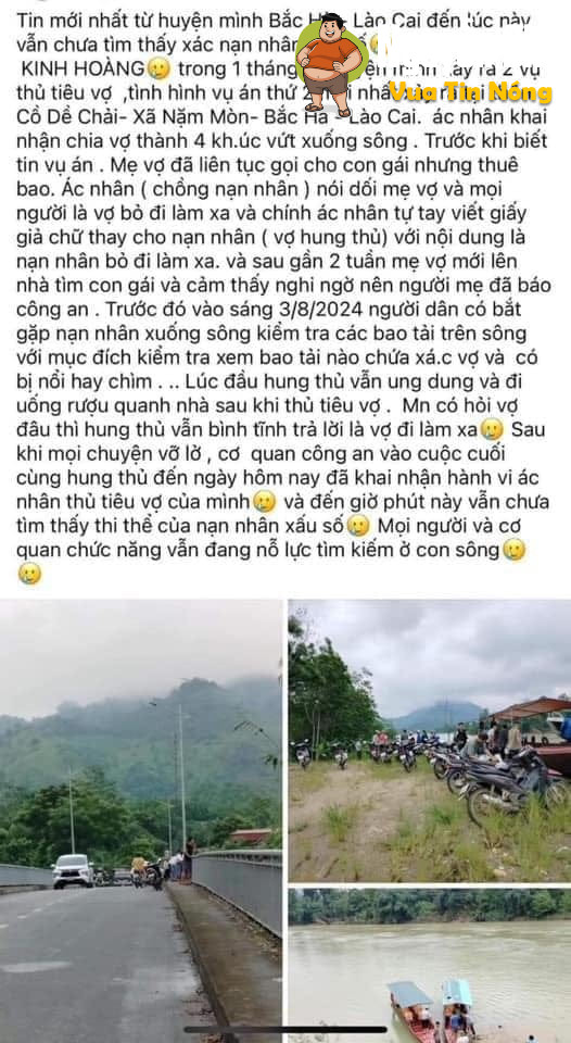 Bắc Hà – Lào Cai: Chồng s..át h/ại vợ rồi vứt x/ác xuống sông
