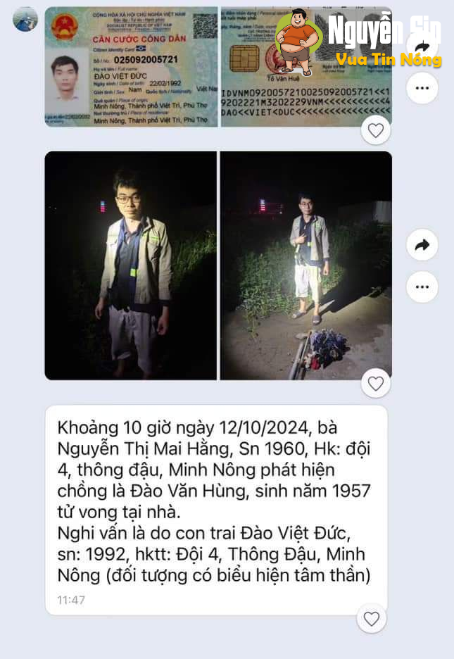 Con trai c@tco bố ruột ở Thông Đậu, Minh Nông, Việt Trì, Phú Thọ!