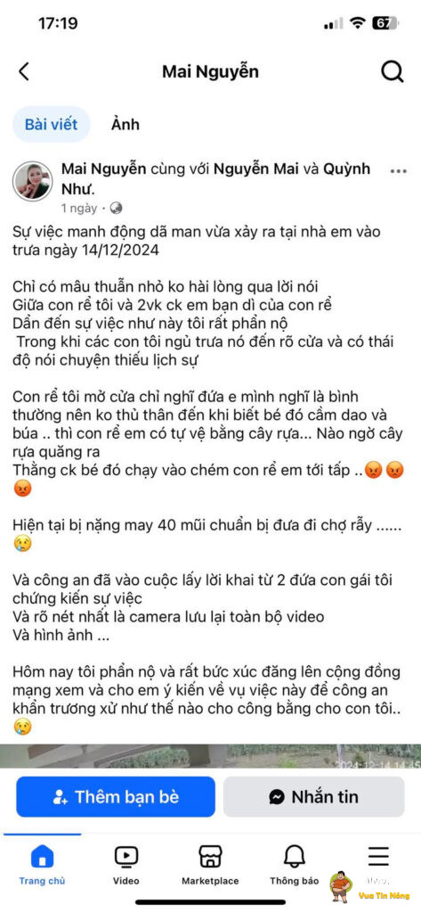 Thanh Hoà, Bù Đốp, Bình Phước: Mauthuan họ hàng, ng đàn ông bị chem vao đầu