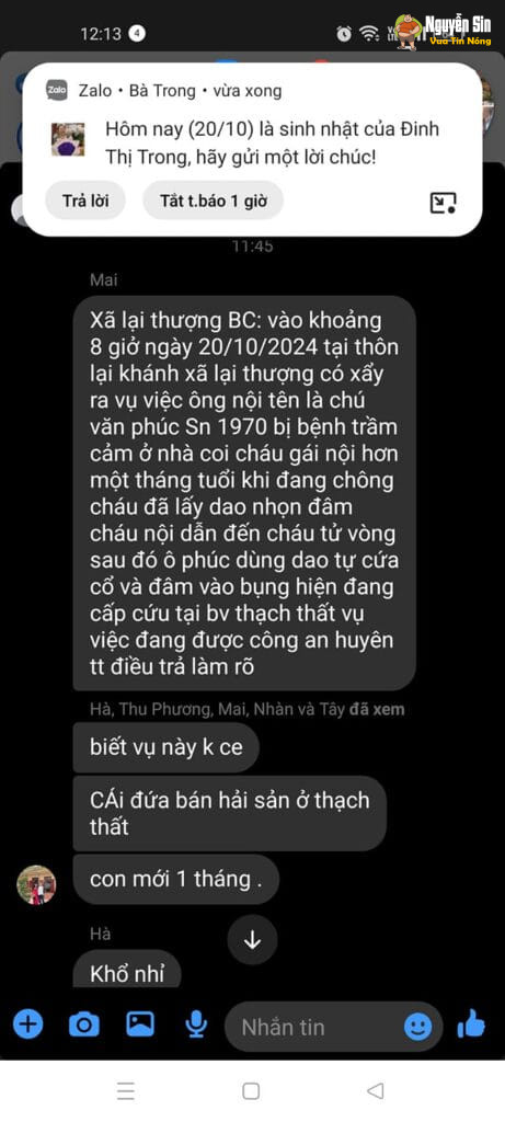 Lại Thượng, Thạch Thất, Hà Nội hôm qua: Ông nội đ@m cháu 40 ngày tuổi TV