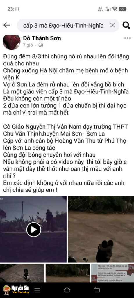 Sơn La: Vợ giáo viên cặp bồ với cán bộ, vẫn thề thốt với chồng. Là 1 giáo viên mà lại suy đồi về đạo đức.