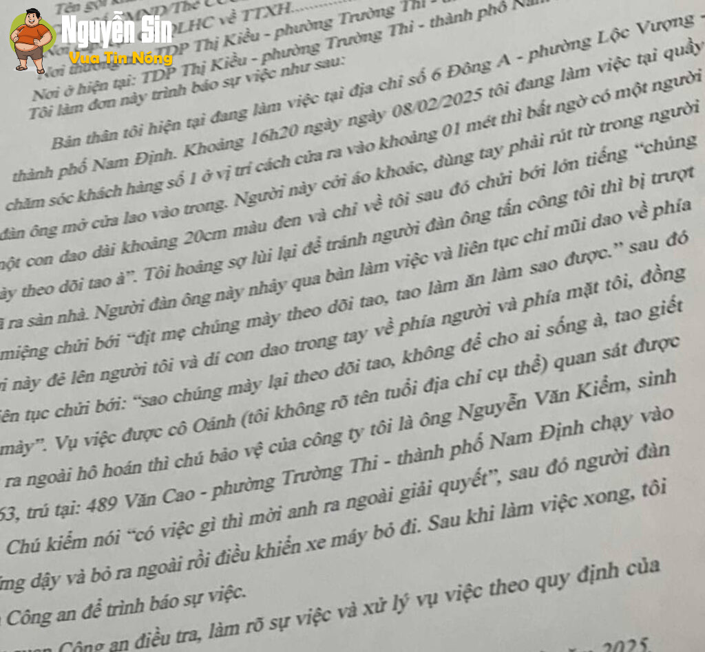 Nam Định: cô gái đang ngồi làm việc thì bị người lạ dùng dao lao vào tấn công