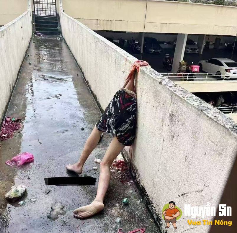 Nhảy lầu t::ự t:ư ở Trung Quốc, cú tiếp lan can khiến thithe tách đôi.