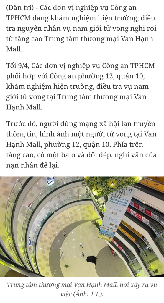 Vạn Hạnh Mall ngay lúc này người phụ nữ nhảy xuống..