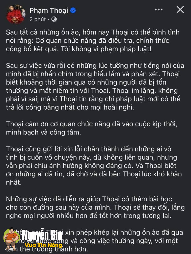 Phạm Thoại chính thức lên tiếng