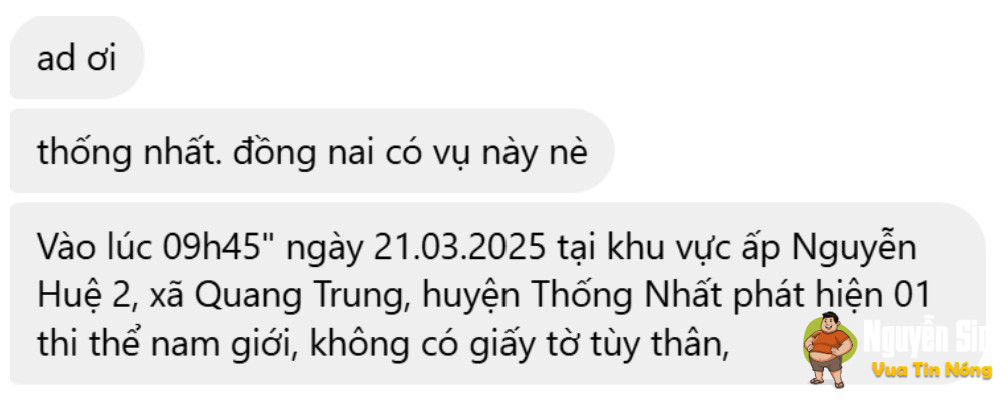 Thống Nhất – Đồng Nai: Phát hiện thi thể 1 người đàn ông