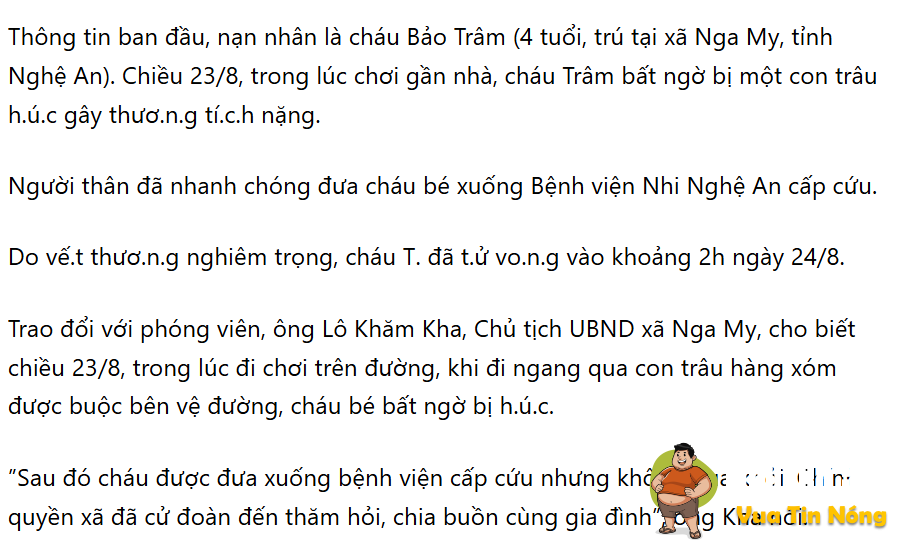 Nghệ An : b3′ g@j’ 4t bj trâu húc tv thương tâm