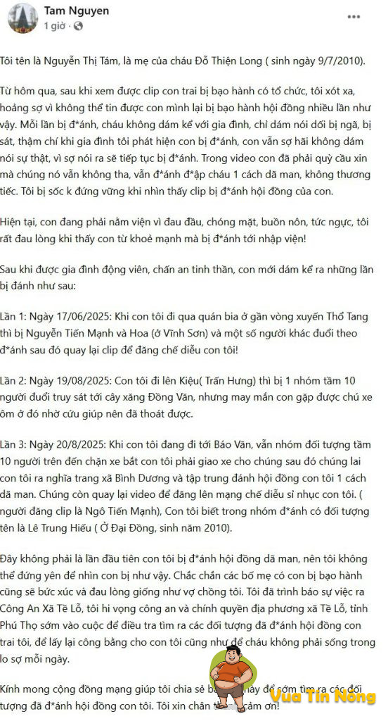 Phú Thọ: 1em hs bj d@nh h0i d0ng