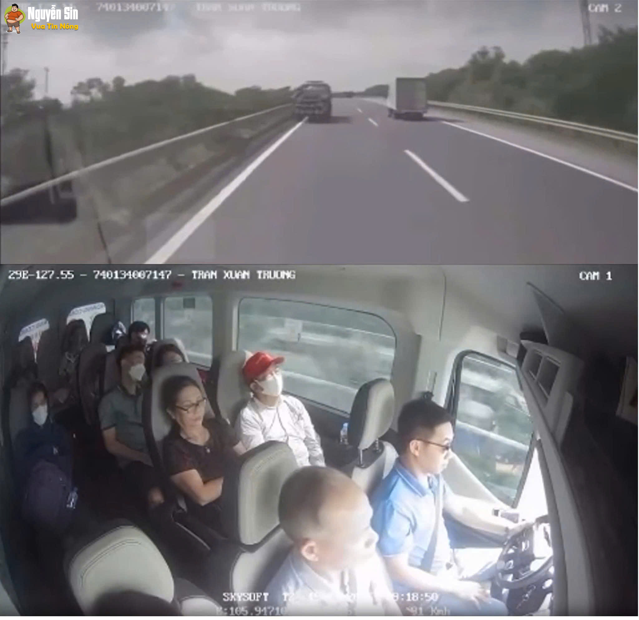 Camera ghi lại cảnh xe Hoàng Công tông vào xe bồn tưới cây trên cao tốc Pháp Vân – Cầu Giẽ sáng nay (15/9)