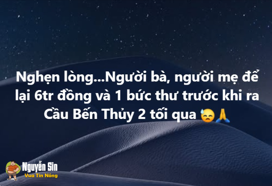 Nghệ An: Nghẹn lòng…Người bà, người mẹ để lại 6tr đồng và 1 bức thư trước khi ra Cầu Bến Thủy 2 tối qua